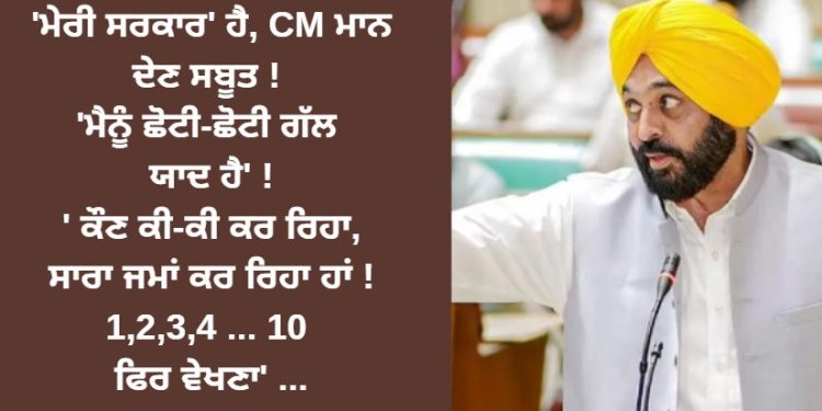 ‘ਮੇਰੀ ਸਰਕਾਰ’ ਹੈ, CM ਮਾਨ ਦੇਣ ਸਬੂਤ ! ‘ਮੈਨੂੰ ਛੋਟੀ-ਛੋਟੀ ਗੱਲ ਯਾਦ ਹੈ’ !