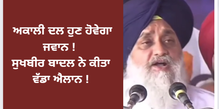 ਅਕਾਲੀ ਦਲ ਹੁਣ ਹੋਵੇਗਾ ਜਵਾਨ ! ਸੁਖਬੀਰ ਬਾਦਲ ਨੇ ਕੀਤਾ ਵੱਡਾ ਐਲਾਨ !